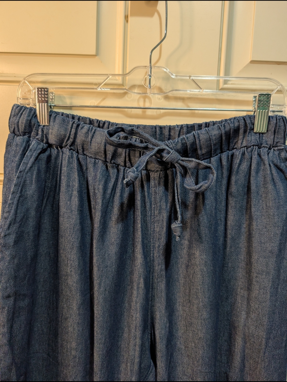 Woman Within Indigo Wide Leg 100% Cotton Chambray Denim Pants New Without Tags - Picture 2 of 7